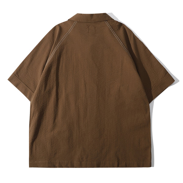 ih brown relaxed fit seersucker raglan chore summer shirt  back view