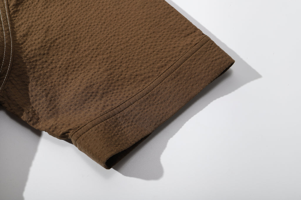 ih brown seersucker raglan chore shirt short sleeve construction