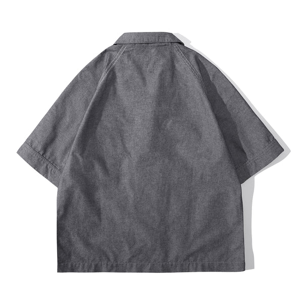 ih chambray blue relaxed fit summer raglan chore shirt full back view