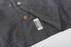 ih chambray blue raglan chore shirt straight bottom hem and brand woven label detail