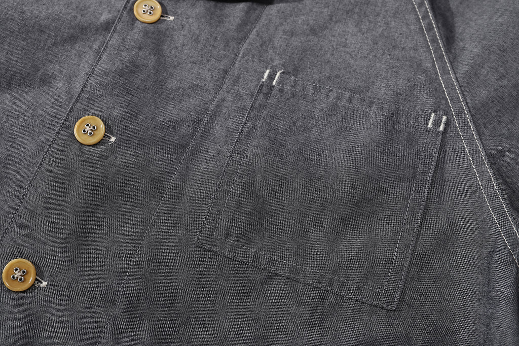 ih chambray blue raglan chore shirt functional front chore patch pockets detail