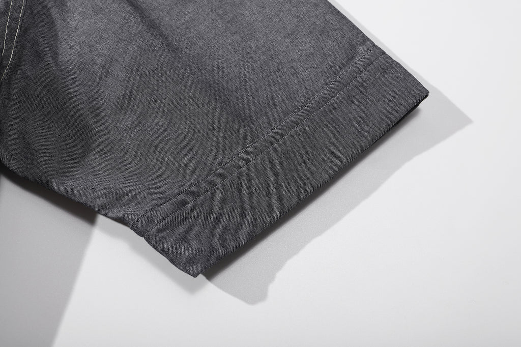ih chambray blue raglan chore shirt overview of relaxed short sleeve construction
