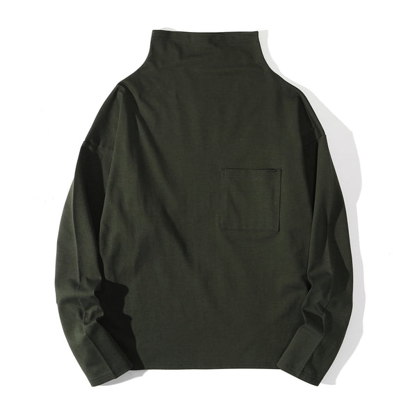 Front view of a Hong Kong made ih cotton turtle neck jumper in charcoal front view