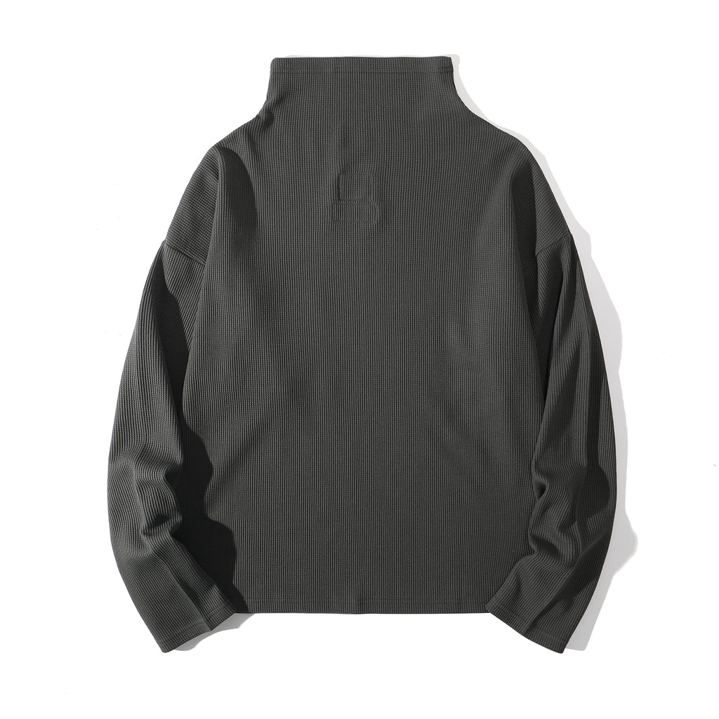 ih charcoal cotton waffle turtle neck jumper full back view