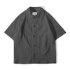 Front view of a Hong Kong made ih relaxed fit boxy cut summer shirt in charcoal bird claw cotton
