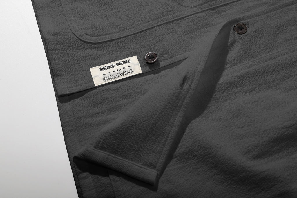 ih charcoal summer shirt straight bottom hem and brand woven label detail