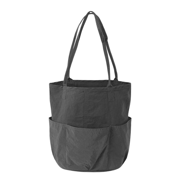Front view of a Hong Kong made charcoal waterproof tool tote bag front view