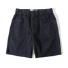 Front view of a Hong Kong made incense harbour denim buckle shorts front view
