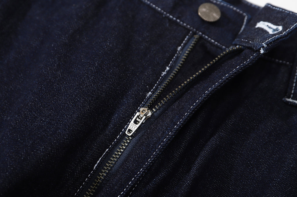 ih denim blue pants zipper and clean seam construction