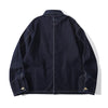 ih denim japanese cotton workwear jacket full back view showing contrast color stitching details
