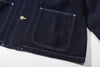 ih denim japanese cotton workwear jacket front patch pockets with contrast stitching