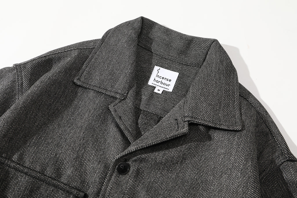 ih grey herringbone wool jacket classic collar and neckline details
