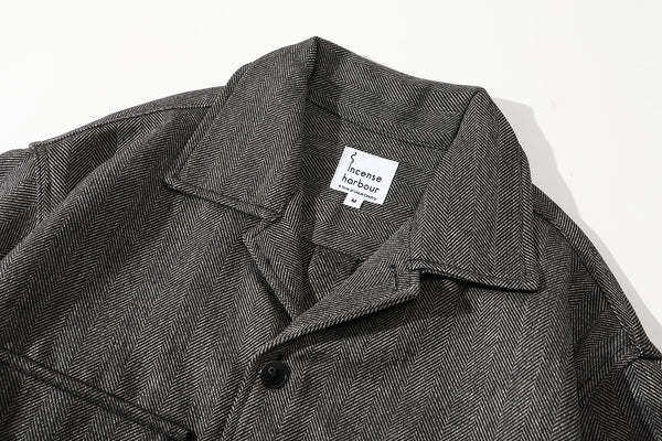 ih grey herringbone wool jacket classic collar and neckline details