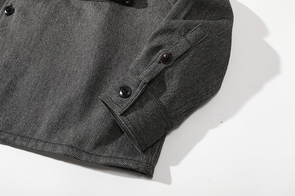 ih grey herringbone wool jacket adjustable sleeve cuffs design