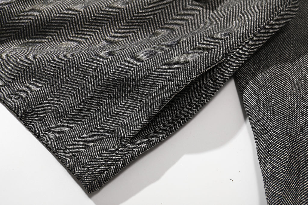ih grey herringbone wool jacket functional side pockets detail