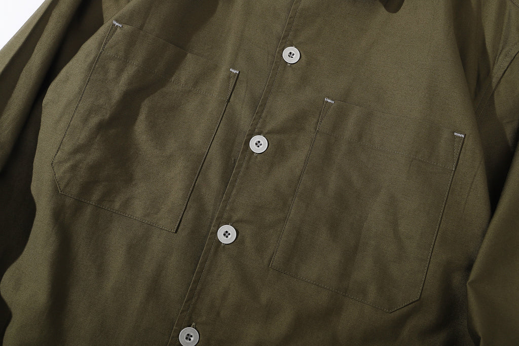 ih hunter green cotton sateen shirt symmetrical front chest patch pockets