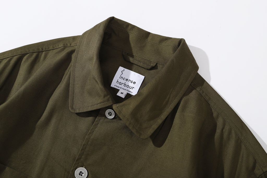 ih hunter green cotton sateen shirt neat shirt collar and Japanese YKK metal buttons