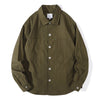 Front view of a Hong Kong made ih relaxed fit cotton sateen shirt in hunter green