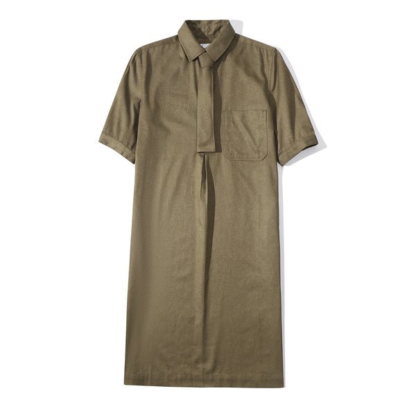 ih hunter green cotton shirt dress styled with the separated tie