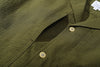 ih hunter green seersucker shirt detailed close up view of the minimalist hidden pockets 