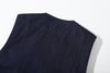 ih japanese denim jerkin vest close up of the back neck area