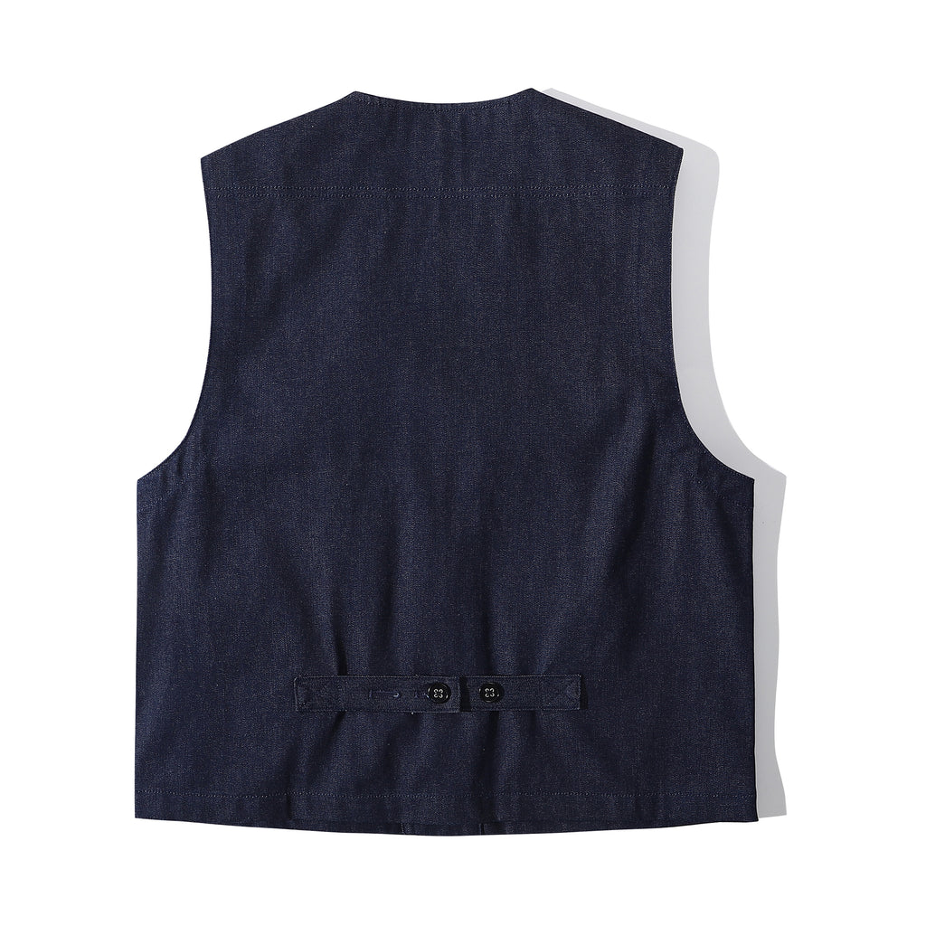 ih japanese denim jerkin vest full back view