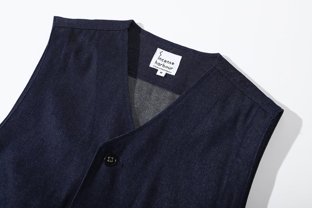 ih japanese denim jerkin vest neat neckline