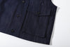 ih japanese denim jerkin vest detailed view of the buttoned flap pocket