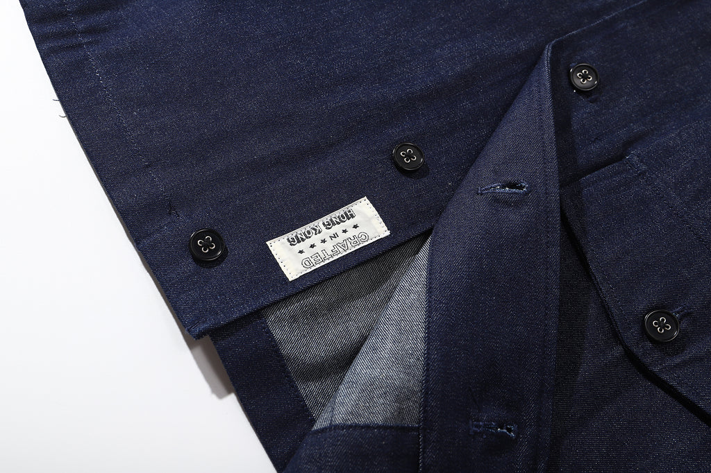 ih japanese denim jerkin vest straight bottom hem and woven label 