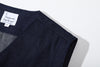 ih japanese denim jerkin vest showing clean shoulder construction