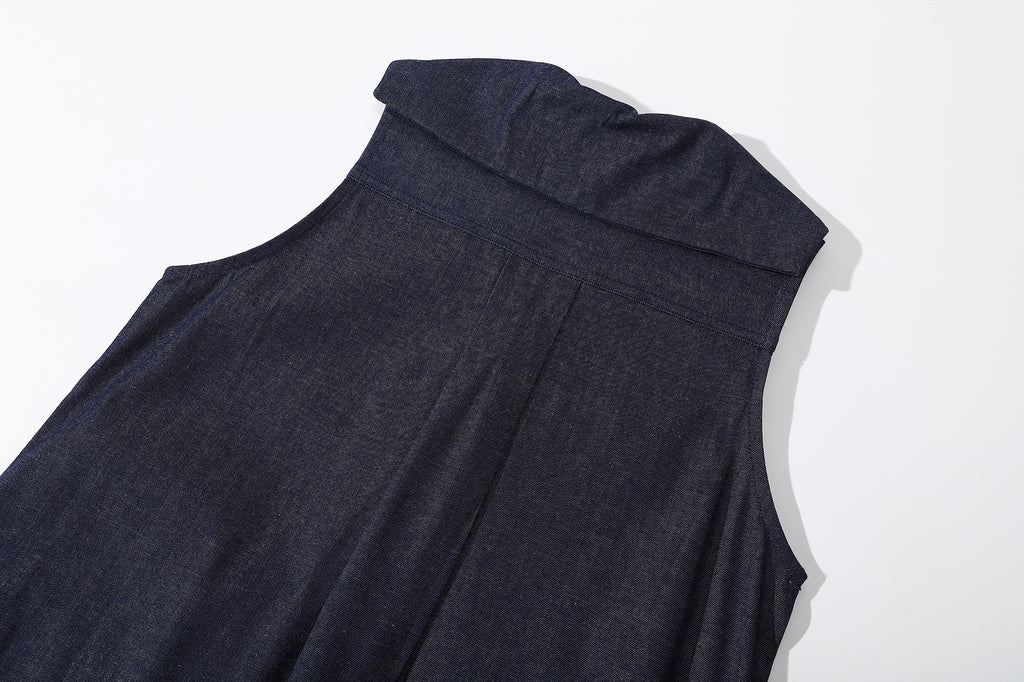 ih japanese denim dress classic box pleat at center back for added comfort and volume