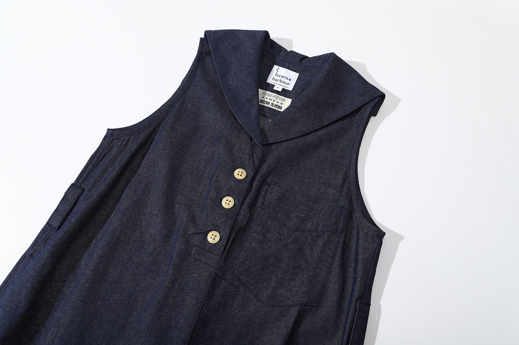 ih japanese denim dress sailor collar and corozo button closure