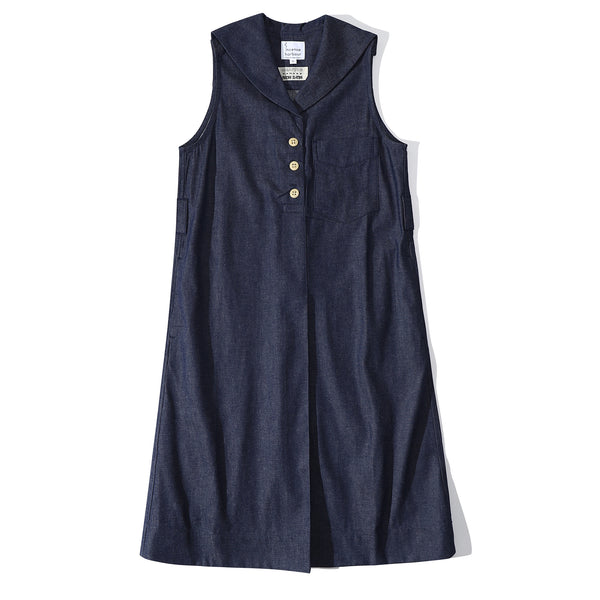 Front view of a Hong Kong made ih loose fit A line sailor collar dress