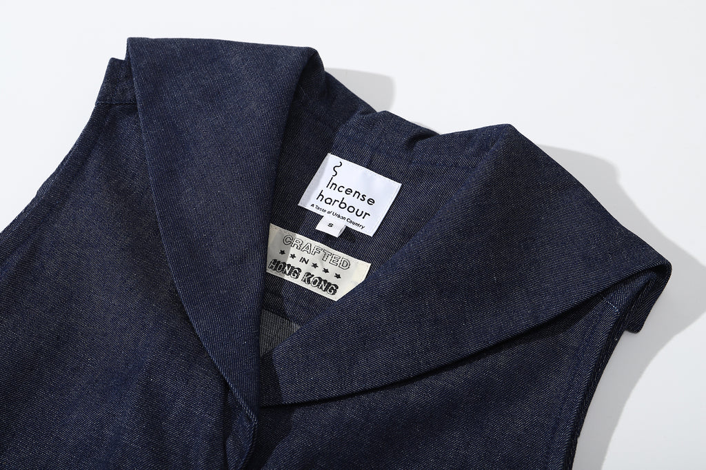 ih japanese denim dress detailed front view of the sailor collar