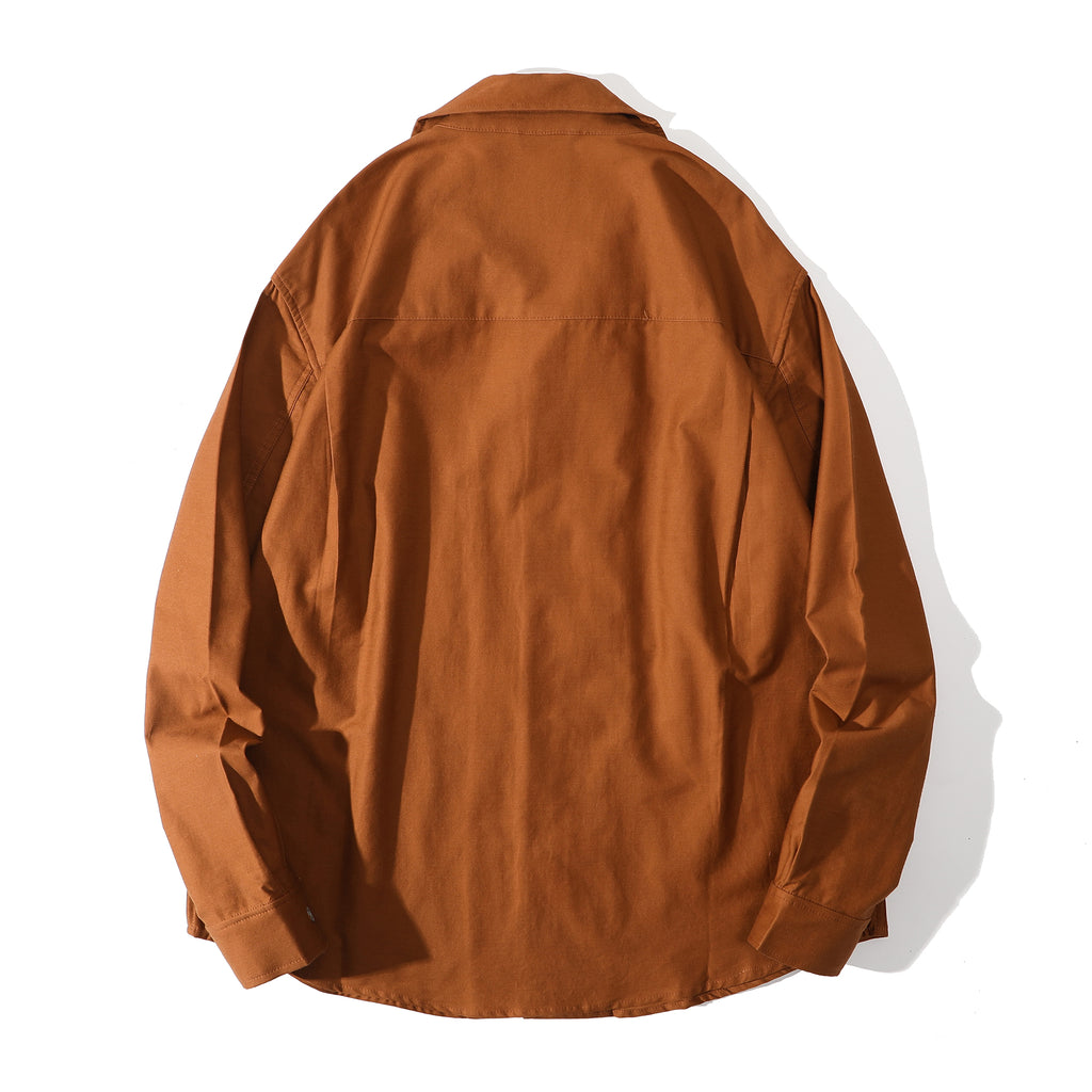 mud yellow cotton sateen relaxed cut shirt back view
