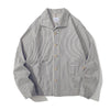 Front view of a Hong Kong made navy stripe swallow collar jacket front view