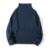 Front view of a Hong Kong made ih relaxed fit japanese cotton turtle neck jumper in navy front view