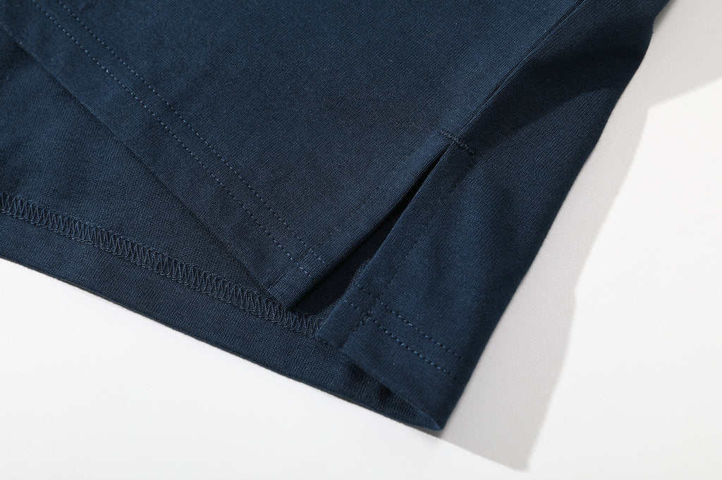 ih navy japanese cotton jumper hem with side vents