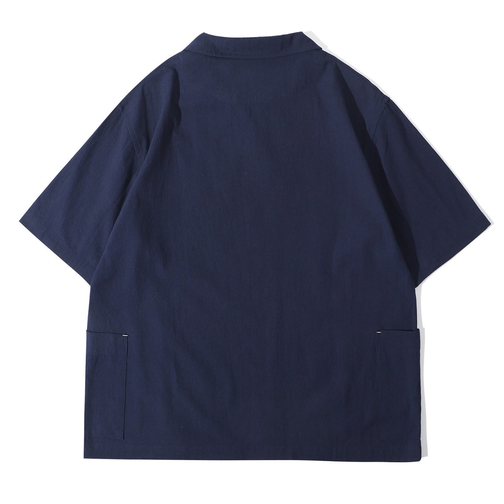 ih navy cotton sailor over shirt full back view