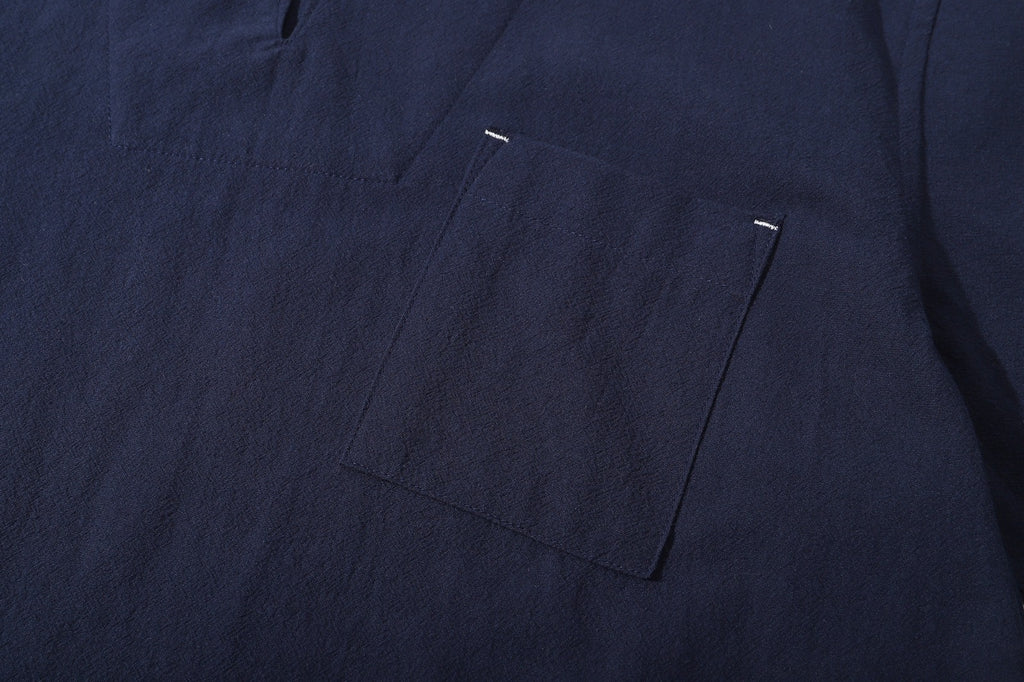 ih navy cotton shirt detailed view of the front chest pocket