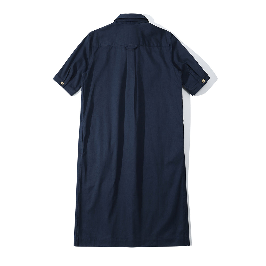 ih navy cotton twill shirt dress full back view