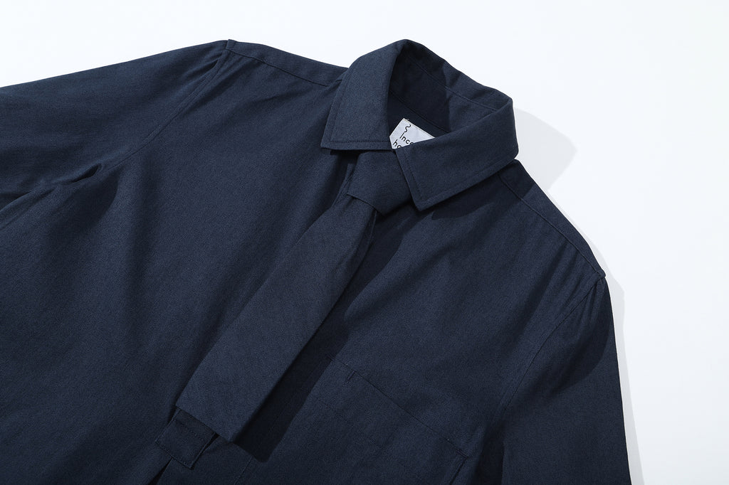 ih navy cotton shirt dress styled with the separated tie