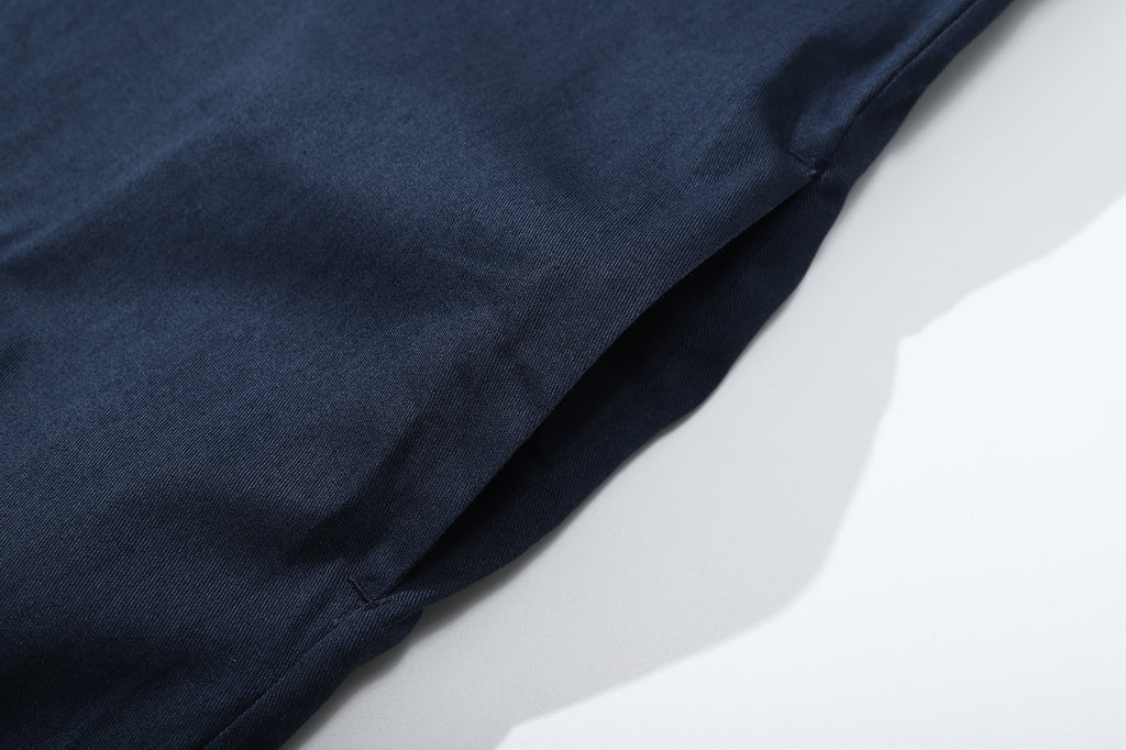 ih navy cotton shirt dress detailed view of the convenient hidden side pockets
