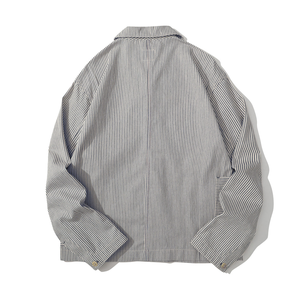 navy stripe swallow collar jacket back view