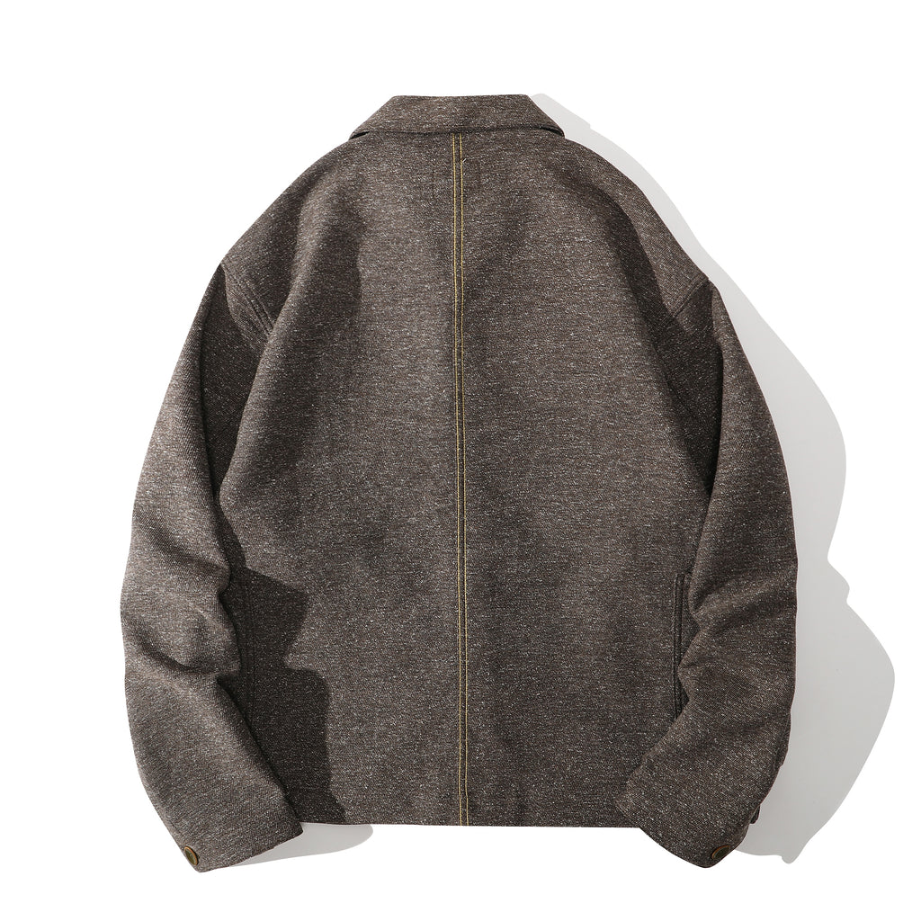 nepped stone brown swallow collar jacket back view