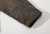 close up of sleeve cuff and functional button closure detail on nepped stone brown jacket