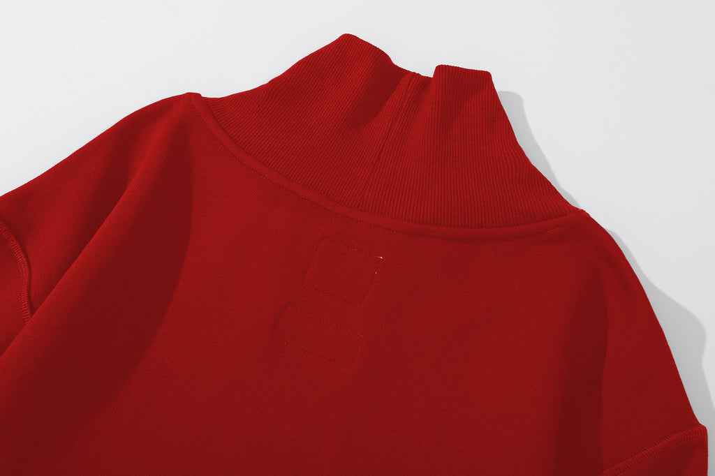 ih red turtleneck jumper close up of back turtleneck collar