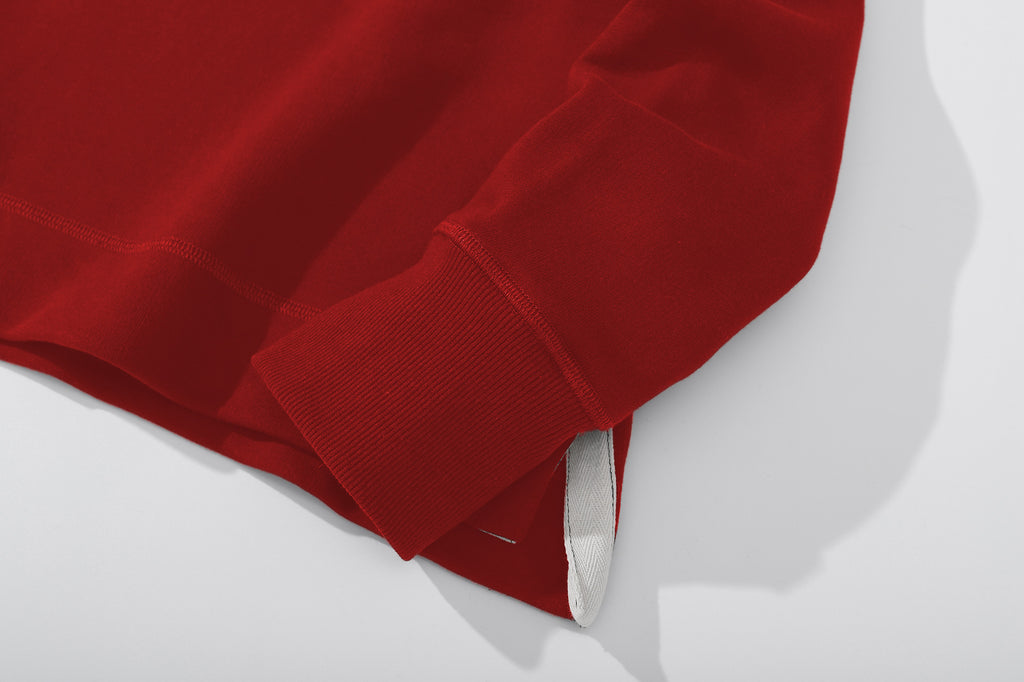 ih red turtleneck jumper close up of the durable and flexible ribbed sleeve cuff