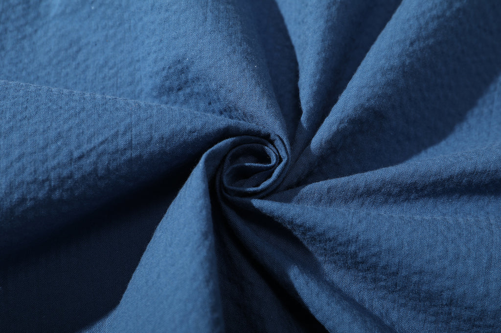 texture of ih steel blue premium 100 percent cotton japanese seersucker fabric