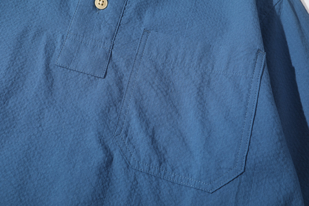 ih steel blue seersucker polo shirt front chest patch pocket 